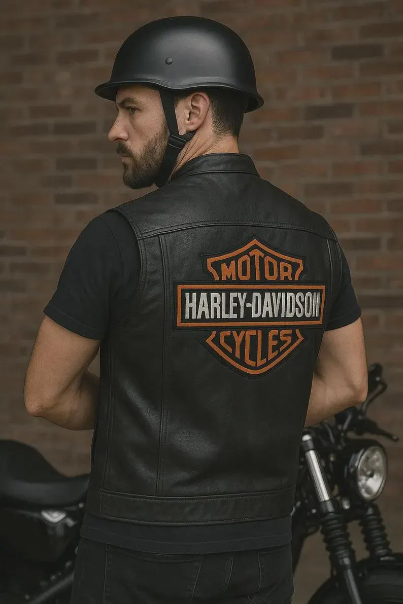 thumbnail image 2 of B:O:S Men's Black Leather Biker Vest – Chopper, Club, Rocker Style, 4 Pockets 2 of 5