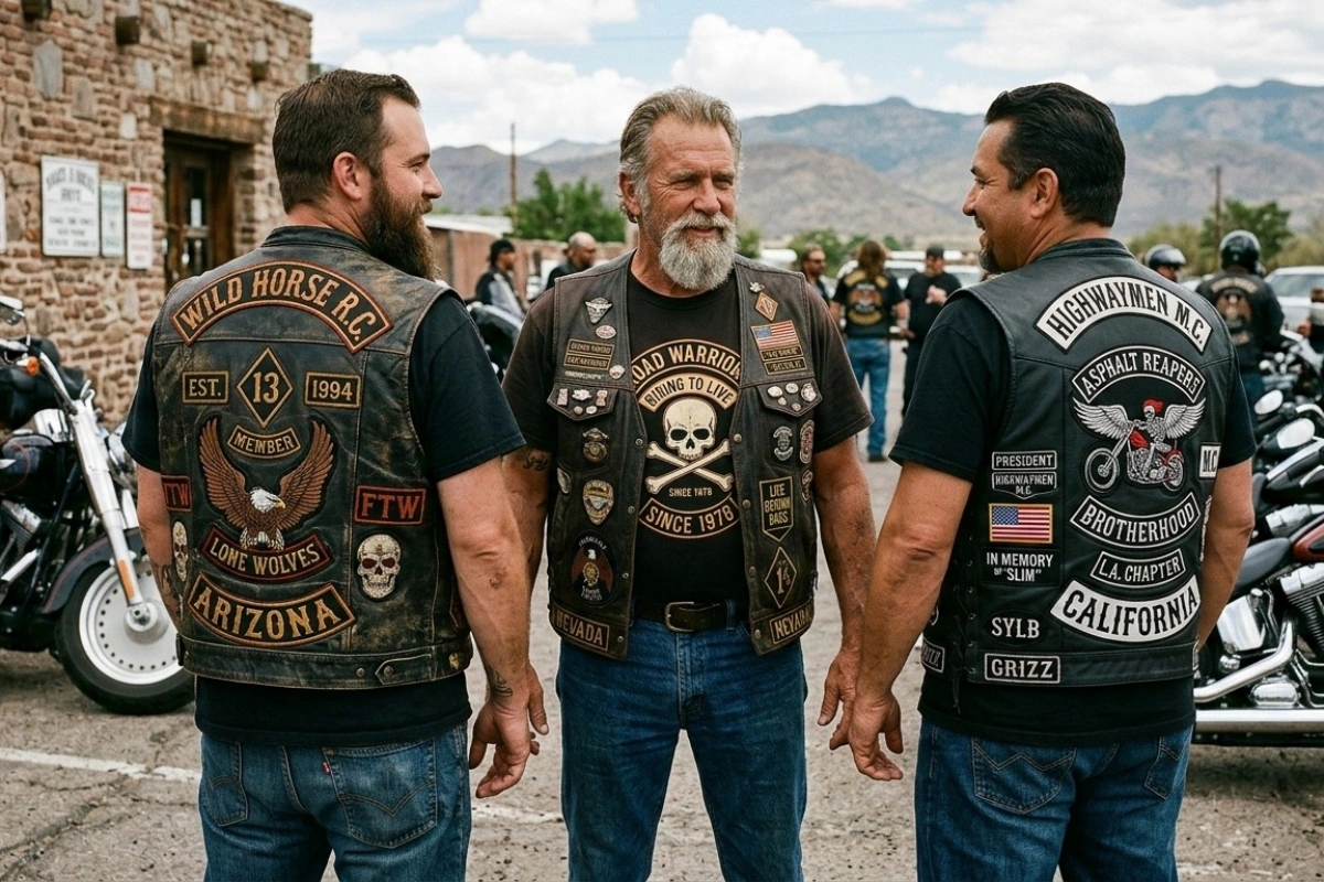 Custom leather and denim biker vest designs with patches