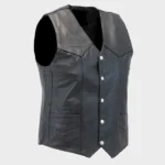 Classic Black Leather Motorcycle Vest