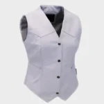 Sleek White Leather Biker Vest
