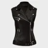 Women Classic Black Leather Vest