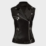 Women Classic Black Leather Vest