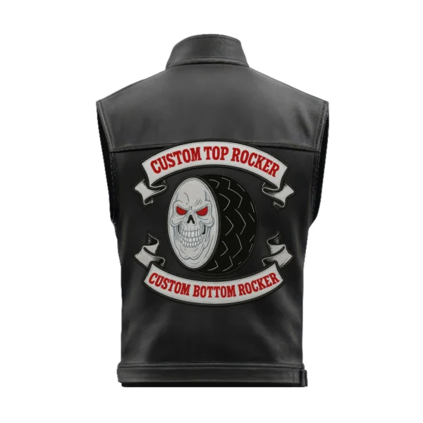 Skull & Tire Emblem Custom Leather Biker Vest
