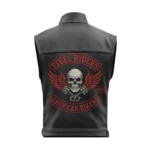 The Steel Riders American Biker Leather Vest with Skull and Wings Patch