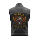 Rebels MC No Rules Just Ride Leather Biker Vest with Eagle Engine Patch