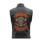Ride or Die Live Free Ride Free Leather Biker Vest with Skull & Engine Flame Patch