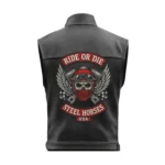 The Steel Horses Biker Leather Vest | Ride or Die Skull and Wings Patch