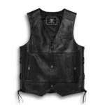 Harley-Davidson Classic Leather Biker Vest with Side Lacing & Embossed Logo