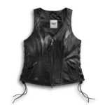 Harley-Davidson Women’s Black Leather Biker Vest with Side Lacing