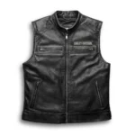 Harley Davidson Black Leather Biker Vest with Embossed Bar & Shield Logo