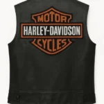 Harley-Davidson Black Leather Biker Vest with Large Bar & Shield Back Patch