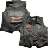 Harley-Davidson Black Leather Biker Vest with Embroidered Winged Logo