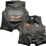 Harley-Davidson Black Leather Biker Vest with Embroidered Winged Logo
