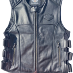 Harley-Davidson Black Leather Tactical Biker Vest with Side Straps