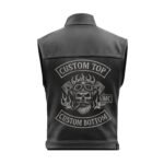 Custom MC Leather Biker Vest With Silver Skull Patch
