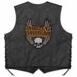 Leather Biker Vest with Harley-Davidson Patches
