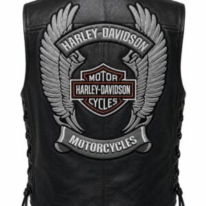 Back view of genuine Harley-Davidson leather vest with winged bar-and-shield patch