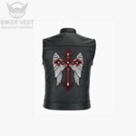 Winged Cross Genuine Leather Biker Vest
